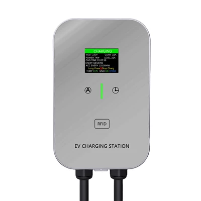 wall-mounted 32A7KW charging station new – Elektrikli avtomobil şarj stansiyaları - color-screen-reservation-version-no-2-charging-pile-3m-silver-european-standard-type2
