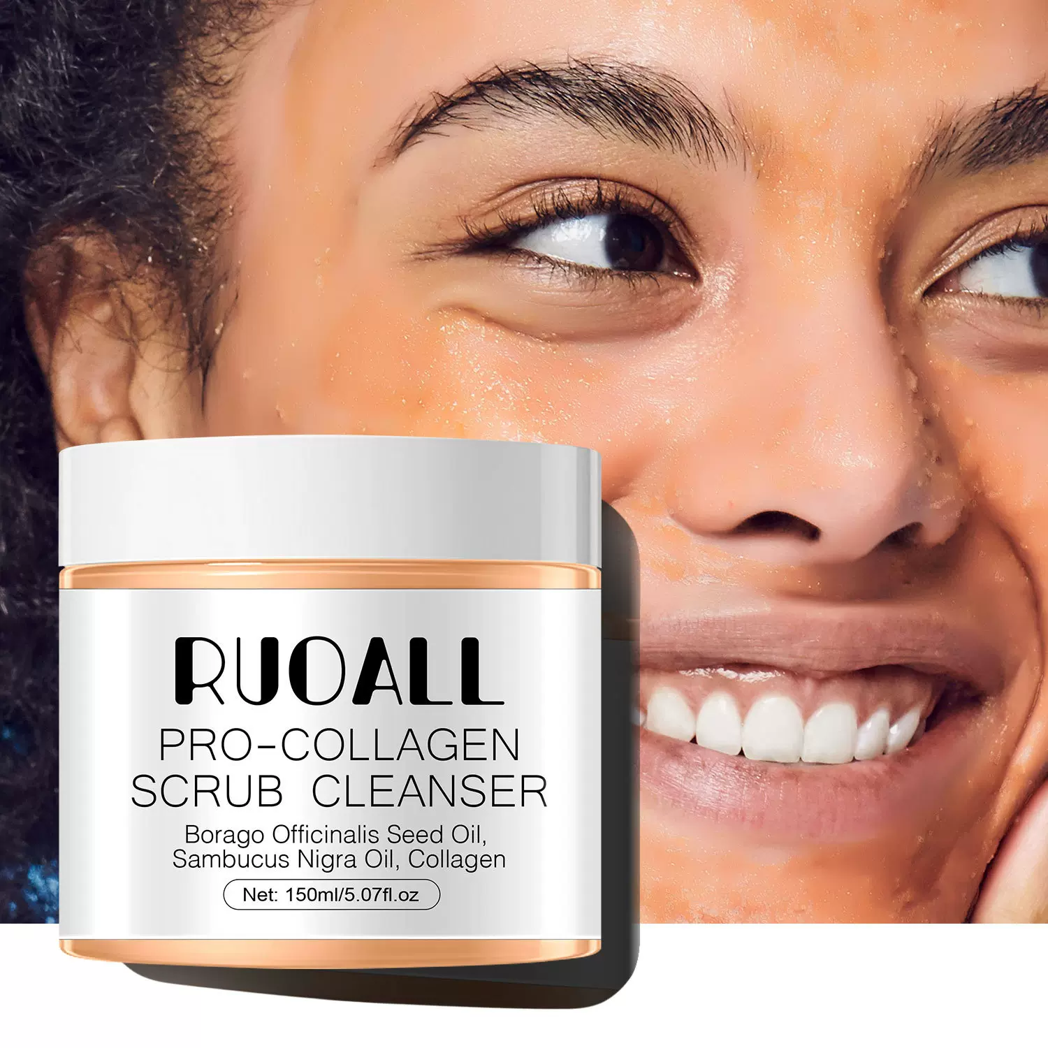 跨境RUOALL面部清洁去角质去死皮三合一面部磨砂膏150ml