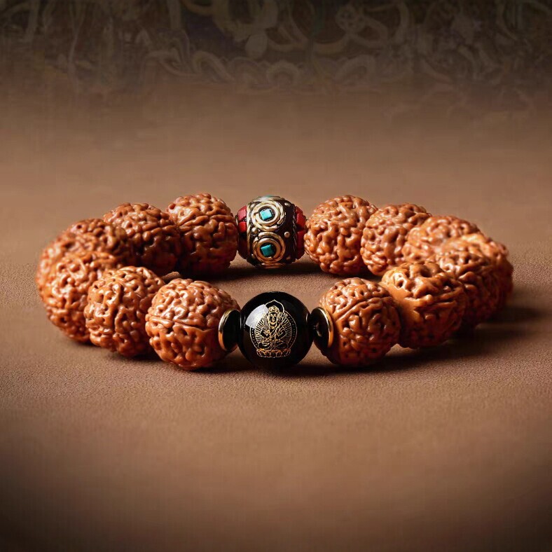 Nepalese Vajra Bodhi Bracelet for Men, Hand-Held Ornament, Playable Walnut Beads, Buddhist Prayer Beads, Bodhi Seeds