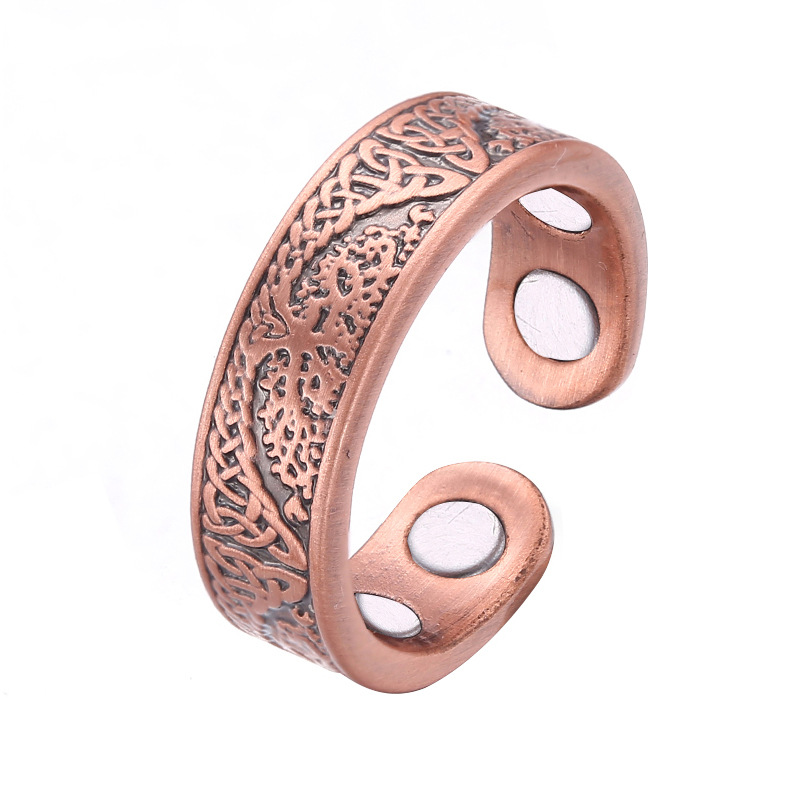 Jufuyuan factory wholesale retro 99.9 pure copper ring life tree strong magnetic energy red copper ring Men's