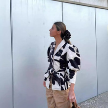 2024秋季欧美外贸新款青果领外套女装小香风外套抽褶女式修身型女