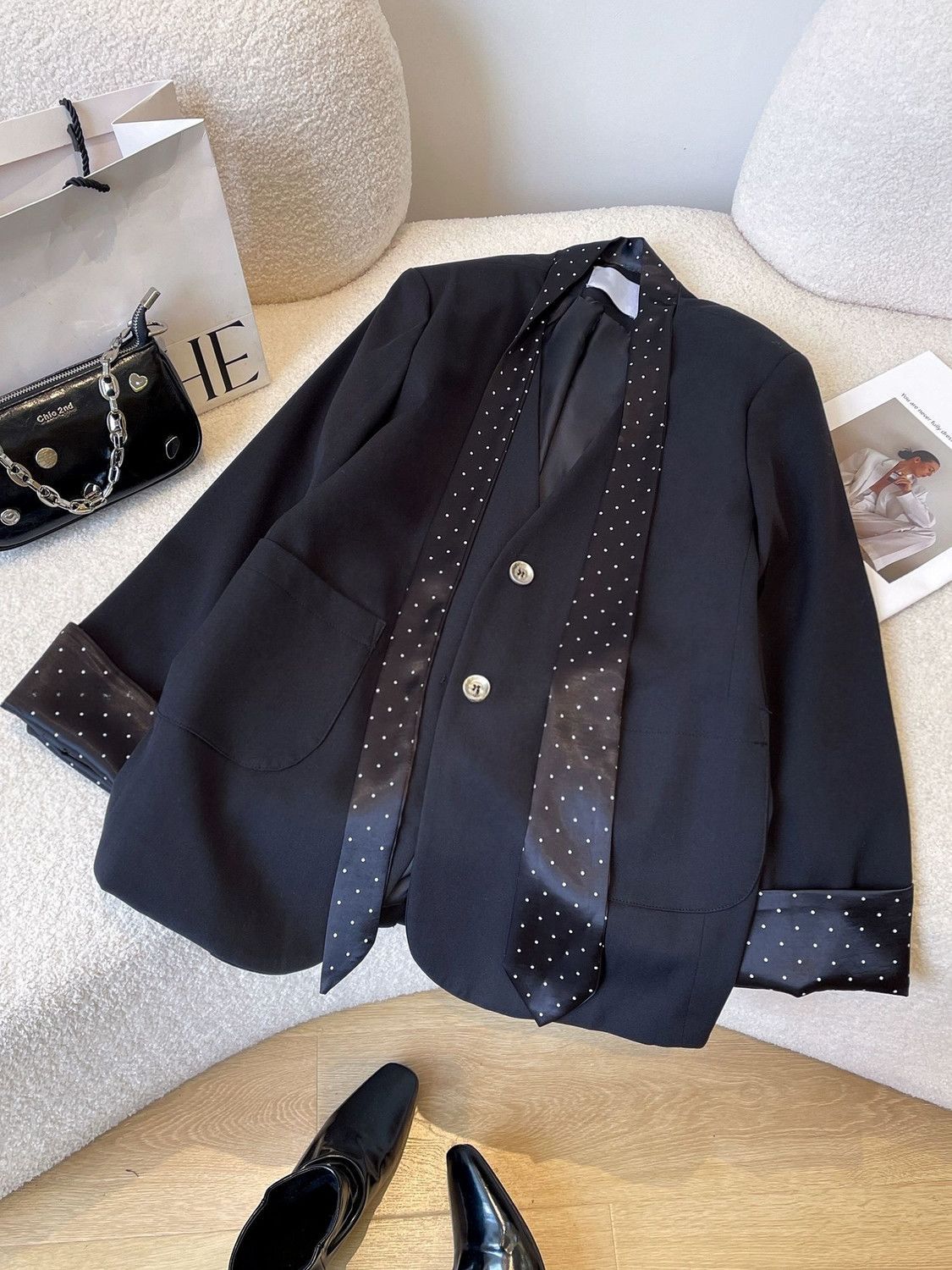 Trendy Black Blazer for Women Autumn New Design Niche Style Suit Jacket