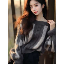 秋季新款不规则心机露肩上衣长袖设计感小众女士立领针织镂空毛衣