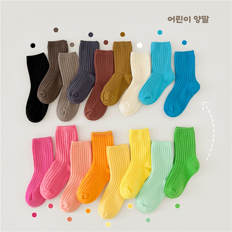 Dw2302 Spring New Children's Socks Baby Candy Color Double Needle...
