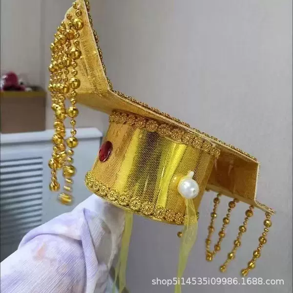 Golden Ming Dynasty-style ancient crown, Hanfu accessory, stage performance hair accessory, adult and children's princess headpiece
