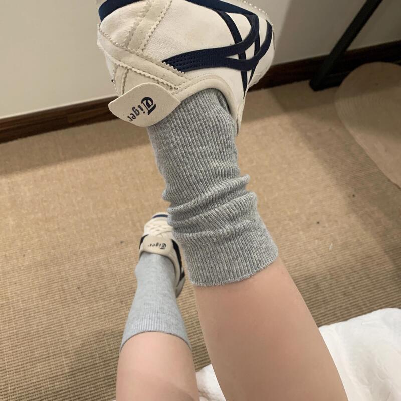 Gray Slouch Socks Solid Color Thin Vertical Stripe White Socks Simple Mid-Calf Slouch Socks Double Needle Ins Korean Style Double Needle Socks