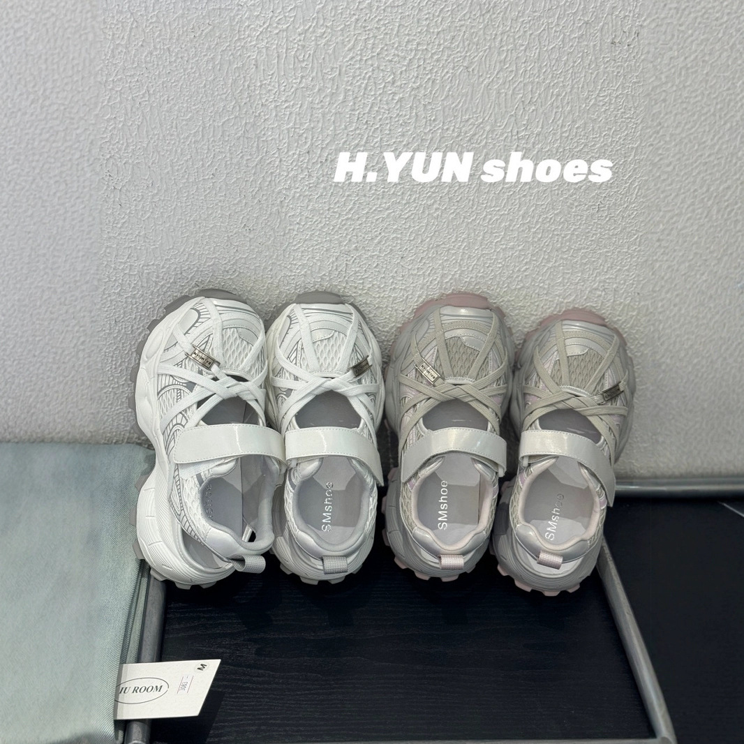 Hongyun ~ Genuine Leather Breathable Mesh Thick-Soled Height-Increasing Dad Shoes for Women, New Summer Versatile Sports Casual Shoes