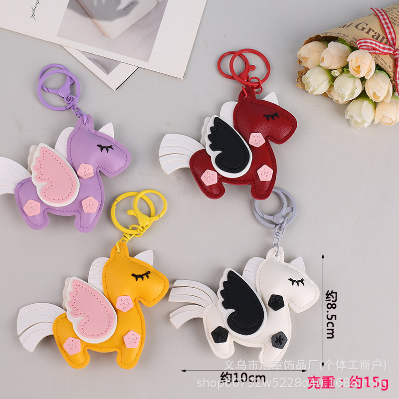 PU leather unicorn Year of the Horse pendant, double-sided multi-layered little pegasus keychain, bag accessory, water bottle accessory PU leather unicorn Year of the Horse pendant, double-sided multi-layered little pegasus keychain, bag accessory, water bottle accessory
