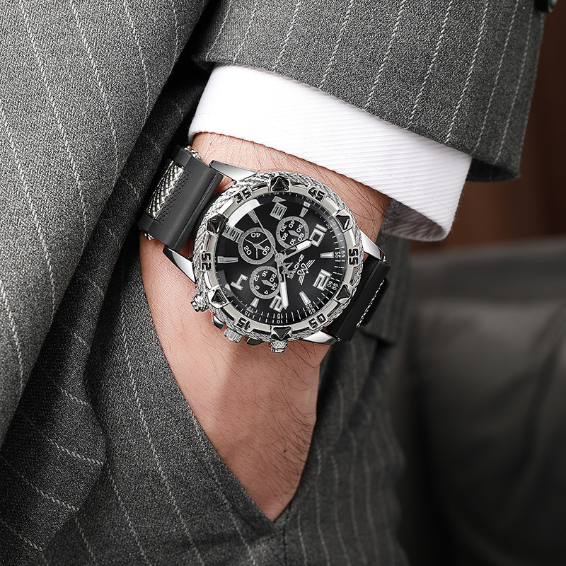 new large dial three eyes elegant business men's casual quartz watch fashion cool men's watch in stock_voghion.com