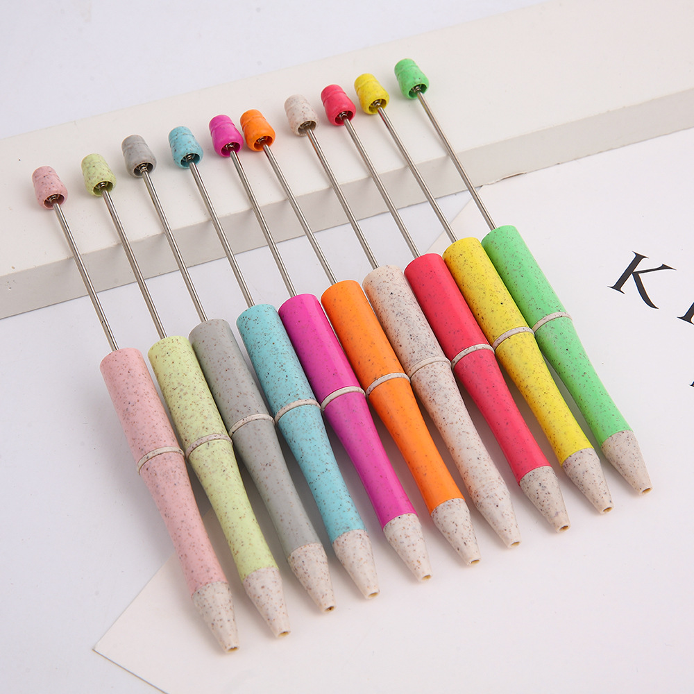 环保小麦秸杆串珠笔创意多色圆珠笔跨境热销学生书写文具现货批发