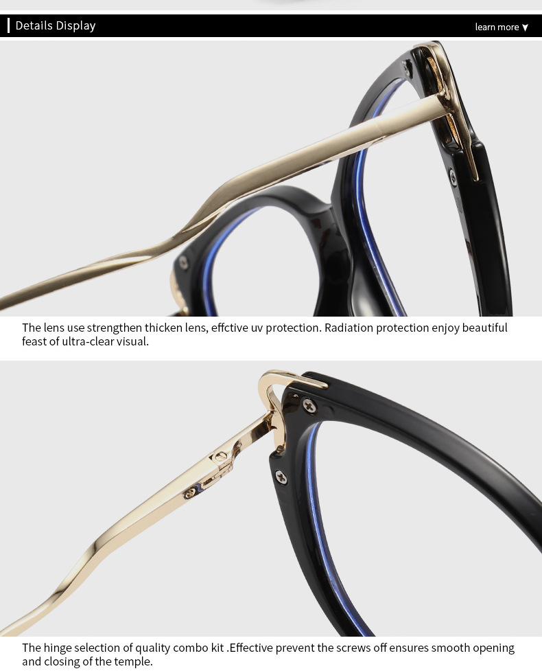 Lunettes rétro œil de chat anti-lumière bleue, monture haut de gamme, unisexe, cerclées en métal, pour hommes et femmes._voghion.com