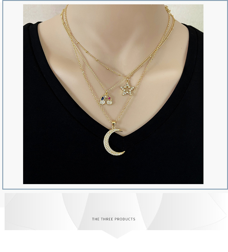 Korean version of new sky combination necklace fashion copper zircon star moon cloud accessory penda