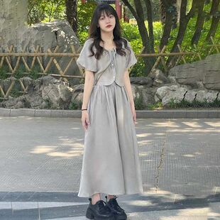 French-Style Slimming Top and Skirt Suit, New Summer and Autumn High-End Short-Sleeve Two-Piece Set for Petite Figures