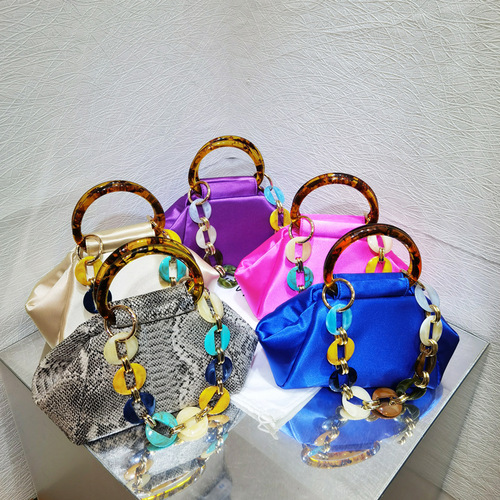 Evening Bag for Women  New Style Niche Satin Top Handle Bag High-end Refinement Fashion Acrylic Chain Evening Bag