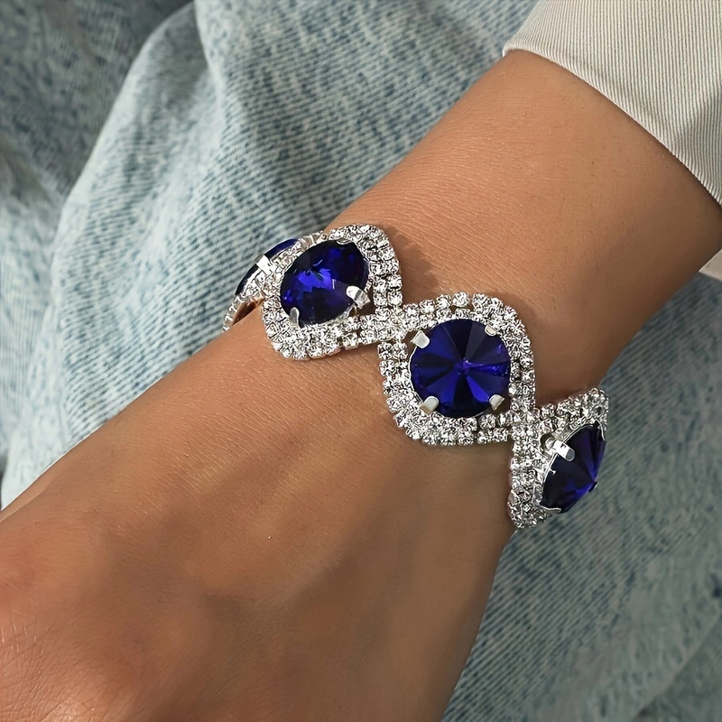 European and American Style Red, White, Blue and Black Crystal Bracelet, Super Flash Full Diamond Luxury Bracelet for Women, Shiny Rhinestone Bracelet, Hand Jewelry