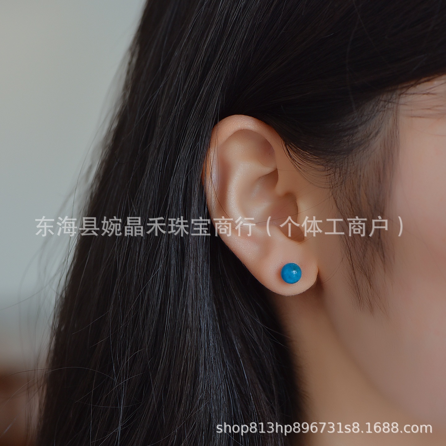 Natural blue apatite earrings with 6mm round beads, S925 silver women's model, inlaid with cool crystal earrings, factory stock available