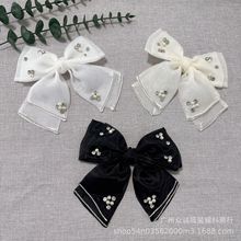 新款韩版欧根纱布艺珍珠水钻蝴蝶结网红发饰配件DIY服装辅料配饰