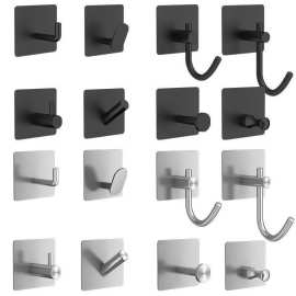 跨境304不锈钢挂钩强力粘钩门后衣钩五金挂衣钩免打孔金属衣帽钩