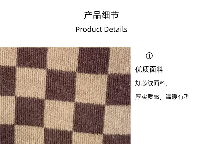 11261 Corduroy checkered hand-held bento Bag, ins Artistic Retro Mommy Bag, small carrying bag for going out, lunch box bag Item Picture
