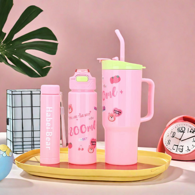 Taza de plástico transfronteriza de tres piezas Taza de automóvil de 40oz Taza de hielo de gran capacidad Mango portátil Taza de café con pajita