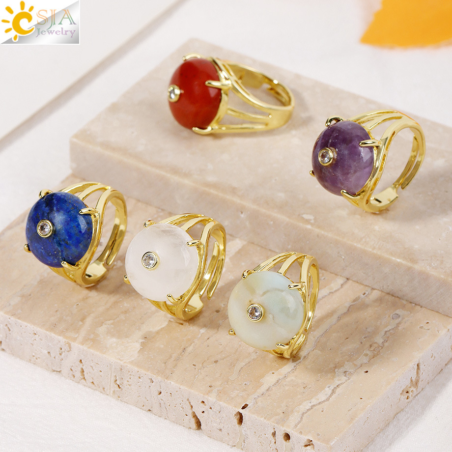 New European and American cross-border fashion diamond-encrusted natural stone round ring, adjustable open design, versatile finger ring jewelry wholesale