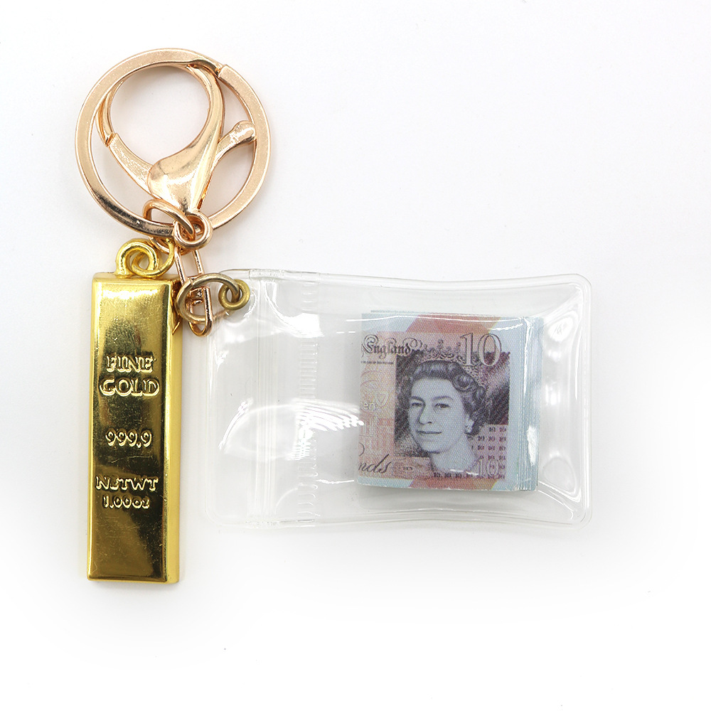 Simulación de dólar de Taiwán, dólar estadounidense, libra, won coreano, moneda indonesia, llavero, colgante de billetes de papel, medalla de oro, colgante de barra de oro, máquina de bebé