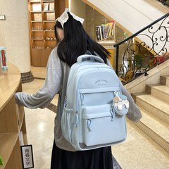 大容量中学生バックパック女性日本のかわいいキャンパススタイル高校生スクールバッグ多用途カジュアル無地バックパック