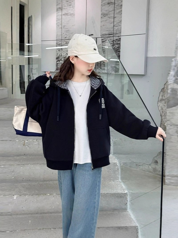 女童秋装连帽拼接外套2025新款中大童韩版洋气韩版拉链卫衣开衫潮|undefined