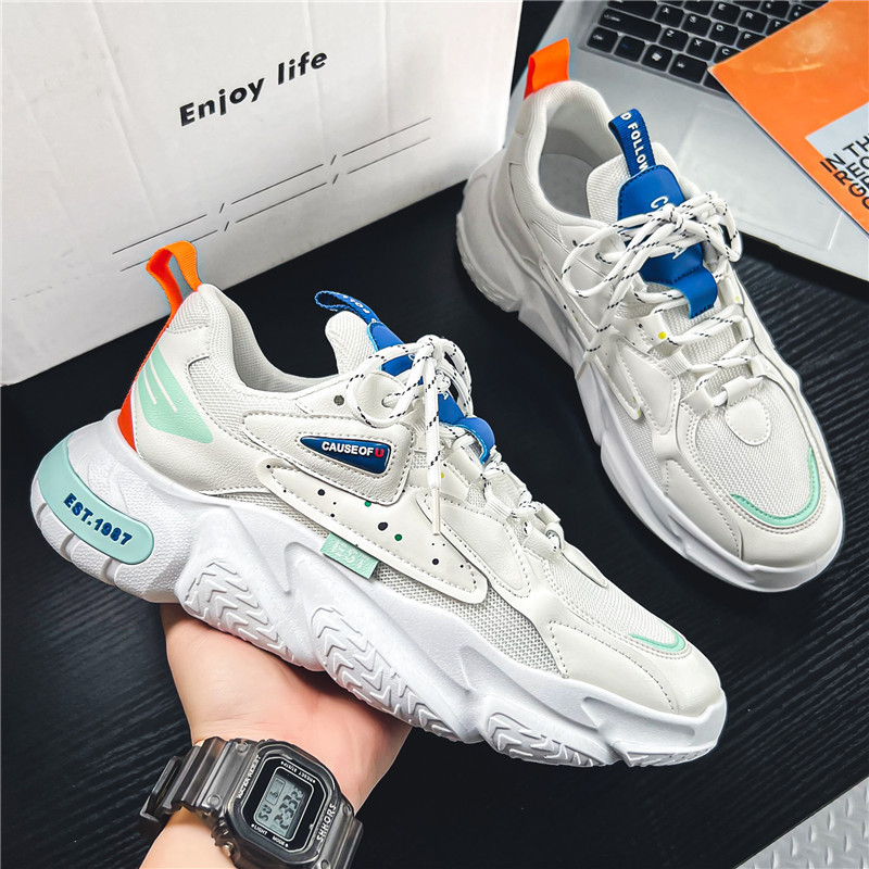 Spring Youth Outwear Mesh Men's Sports Colored Casual Single Student New Thick Sole Small White Shoes_voghion.com