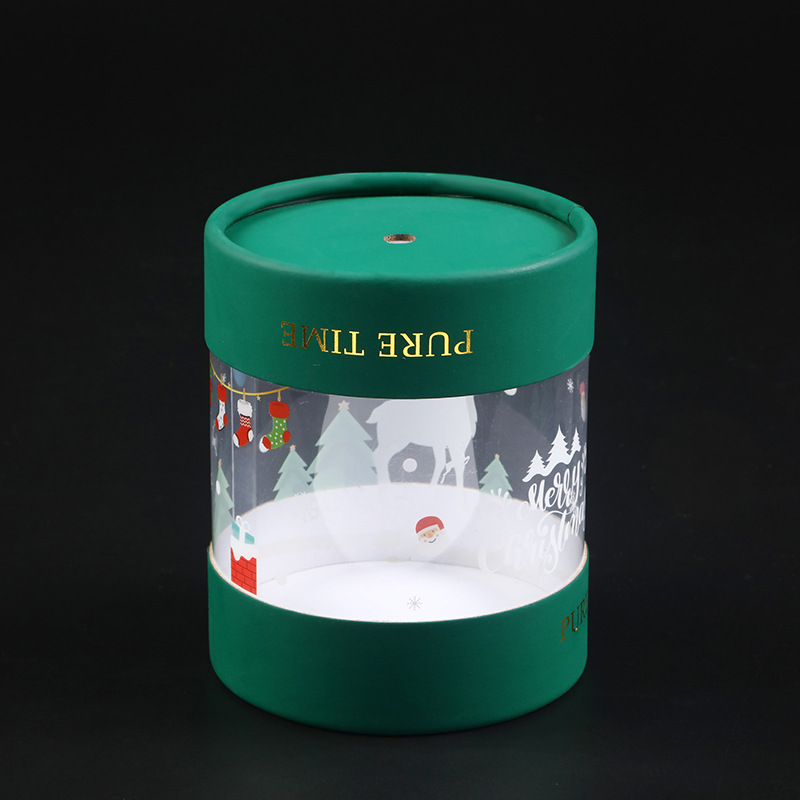 厂家直供跨境电商圣诞万圣节苹果礼品圆盒纸盖PVC透明卷边圆筒圆