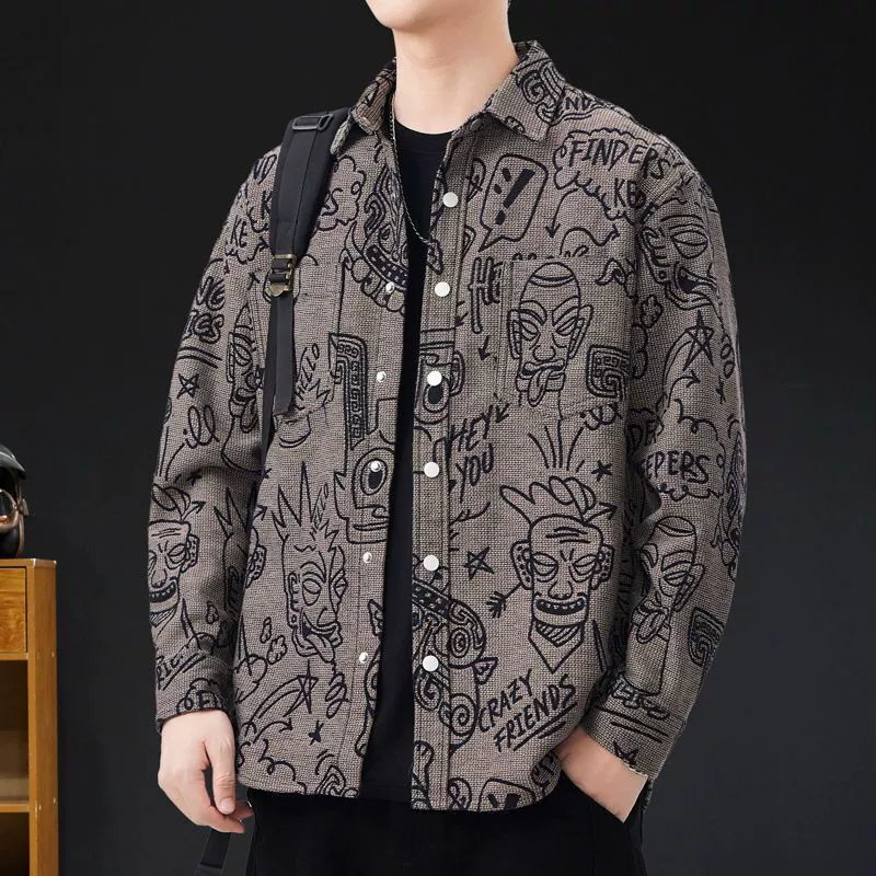 Американская ретро жаккардовая рубашка мужская куртка с длинными рукавами 2025 новый повседневный высокого класса приливная одежда большой размер весна и осень