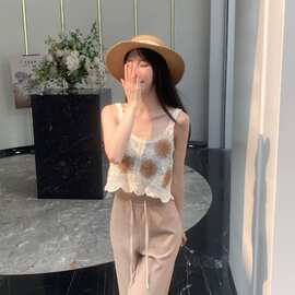 韩风设计感钩花短款小吊带背心上衣春季2023新款甜美修身显瘦上衣