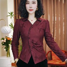 早秋新款时尚洋气显瘦显气质衬衣小衫百搭不规则翻领长袖上衣打底