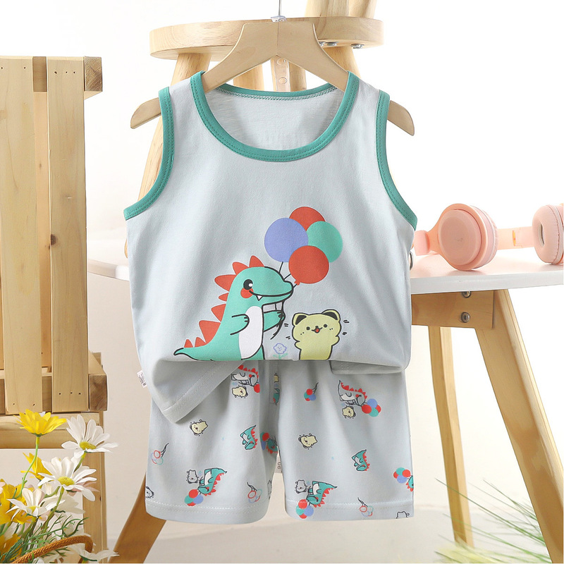 子供ベストセット純綿女の子夏服韓国風子供服新 2025 夏男の子ツーピースセット卸売|undefined