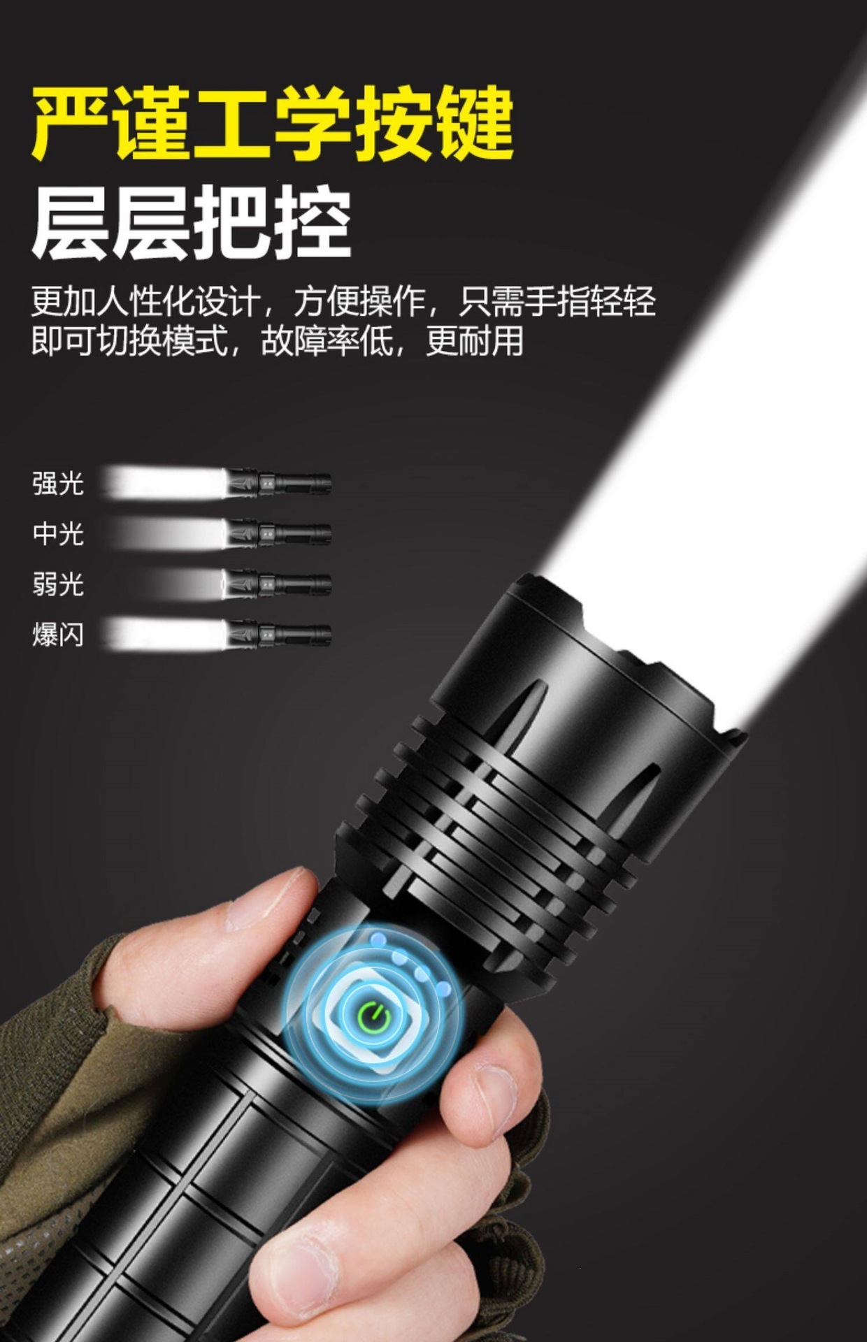 Flashlight with Strong Light, Rechargeable, Outdoor Ultra-Bright Long-Range Laser, 26650 Lithium Battery, Small Tactical Light