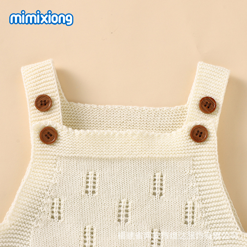 ins热卖咪咪熊春夏新款婴儿简约镂空连体包屁哈衣+帽子套装