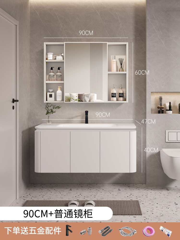 90cm lavabo de cerámica gabinete + espejo ordinario gabinete con grifo accesorios de hardware