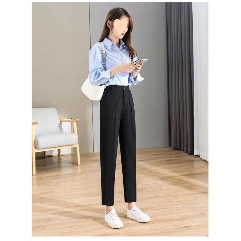 女性用スーツパンツ、夏用薄手ハイウエストストレートカジュアルパンツ、小柄な人向け、万能9点スリムシガレットパンツ|undefined