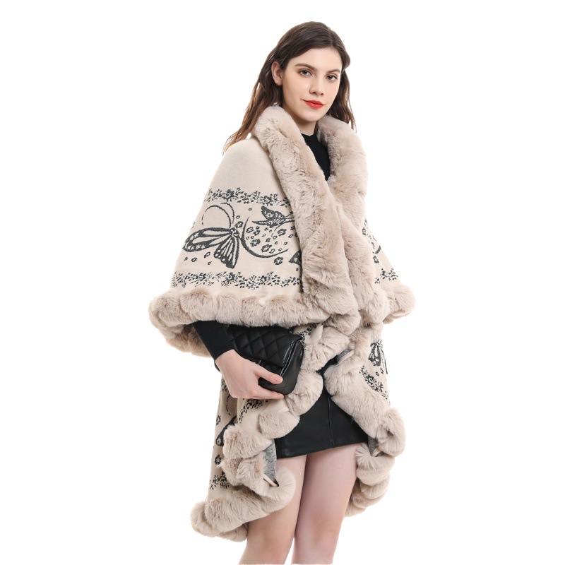 Tiktok transmisión en vivo Otoño e Invierno Nueva suelta Faux Fox Cuello de piel de doble capa chal capa simple moda casual moda