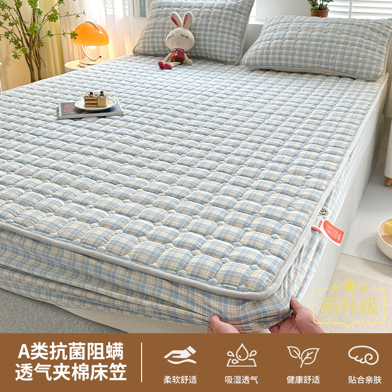 Colcha de cama acolchada de algodón lavado de algodón, funda protectora de colchón engrosada de una sola pieza, funda de cama de algodón puro 2025 nuevo 3