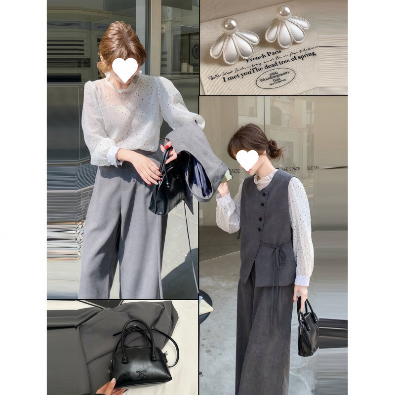 入春搭配一整套大码胖马甲叠穿上衣阔腿裤子韩系减龄复古套装女|undefined