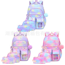 新款跨境拉杆书包小学初中女生轻便减负书包学生双肩三件套亚马逊