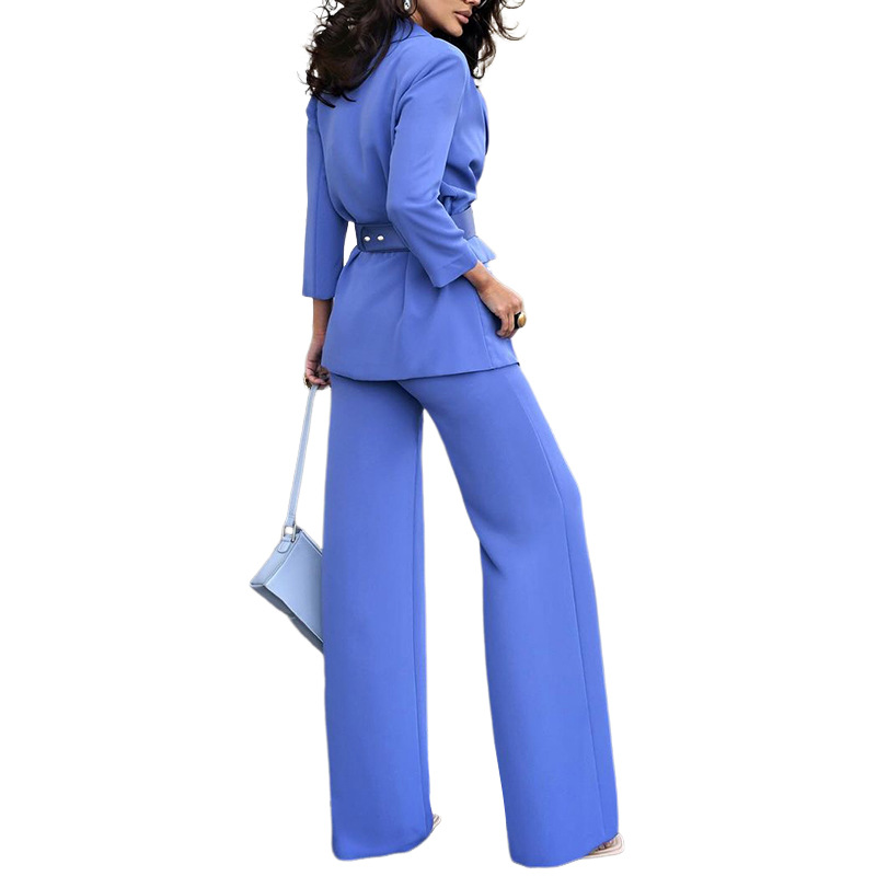 Women's Pant Sets Solid Colour Commuter Suit With High Waist Trousers_voghion.com