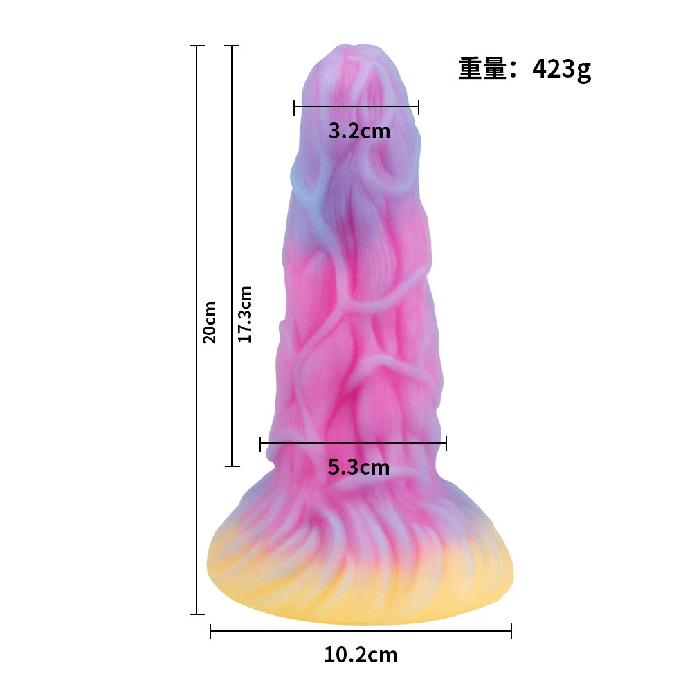 Силиконовый вагинальный dildo, светящийся платиновый силикон, фактурный фантазийный дизайн, 18,6 × 5,6 см