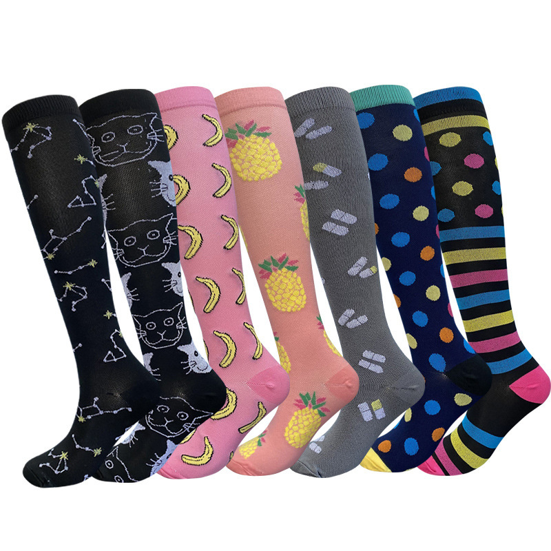 Cross-border Hot Selling Outdoor Men's and Women's Knee-length Sports Compression Socks Professional Skipping Rope Riding Running Striped Compression Socks