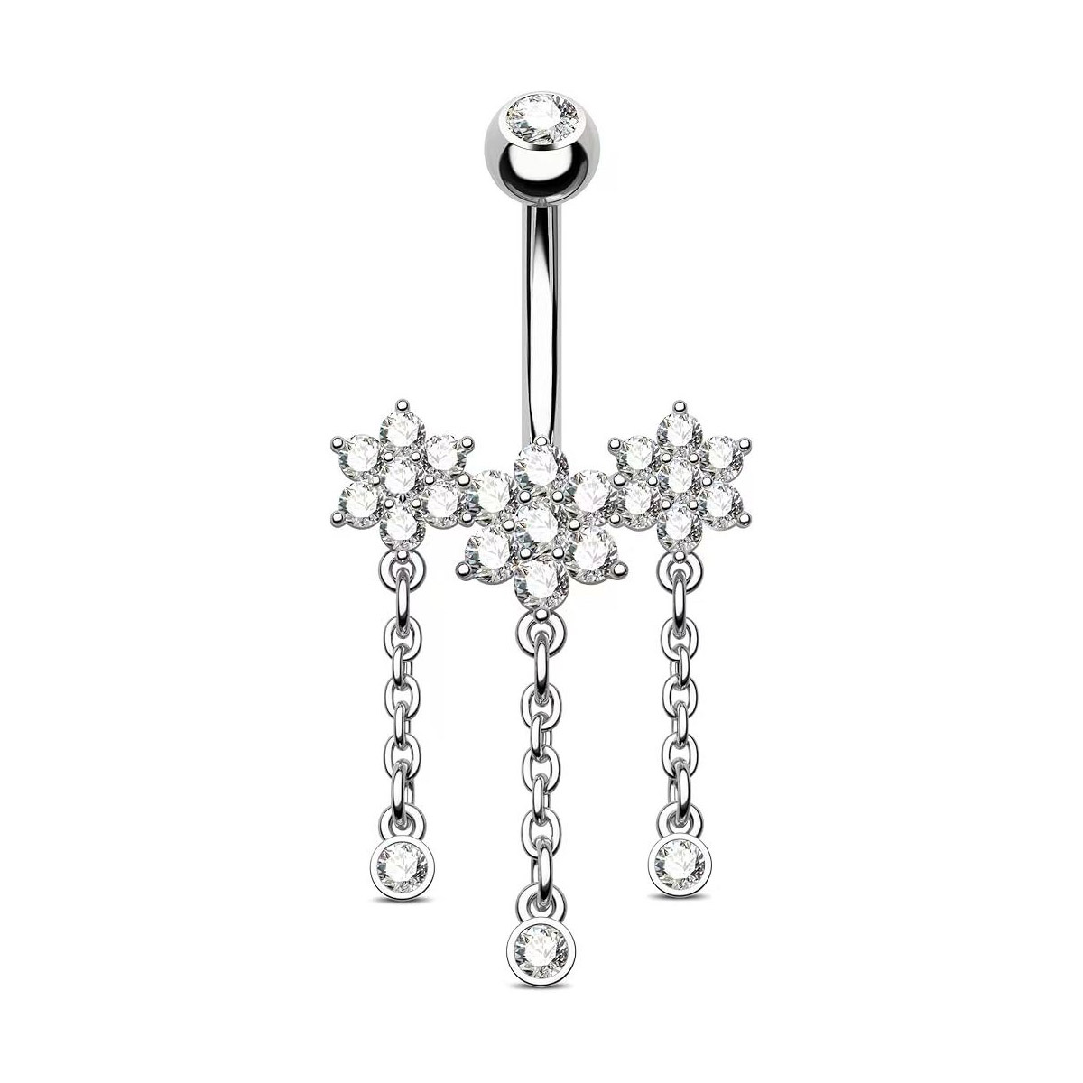 Anello per ombelico curvo in acciaio inossidabile, serie a catena, cuore, zircone, gioielli per piercing in stile street cross-border_voghion.com