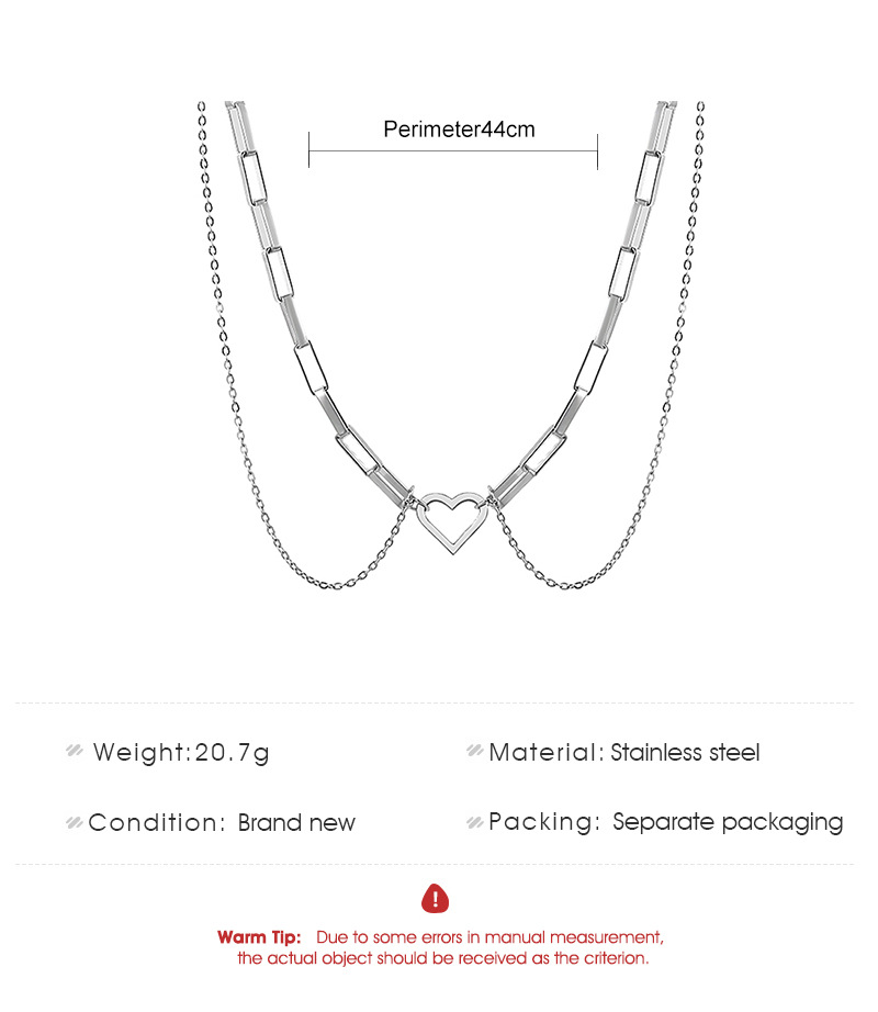 Stainless Steel Double Layer Necklace Minimalist Heart Chain_voghion.com