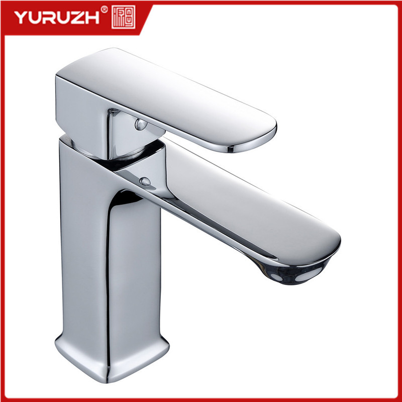 Copper Square Single-Hole Basin Faucet for Hot and Cold Water, Bathroom Cabinet Faucet, Washbasin Faucet with Base, Single Hole Copper Square Single-Hole Basin Faucet for Hot and Cold Water, Bathroom Cabinet Faucet, Washbasin Faucet with Base, Single Hole