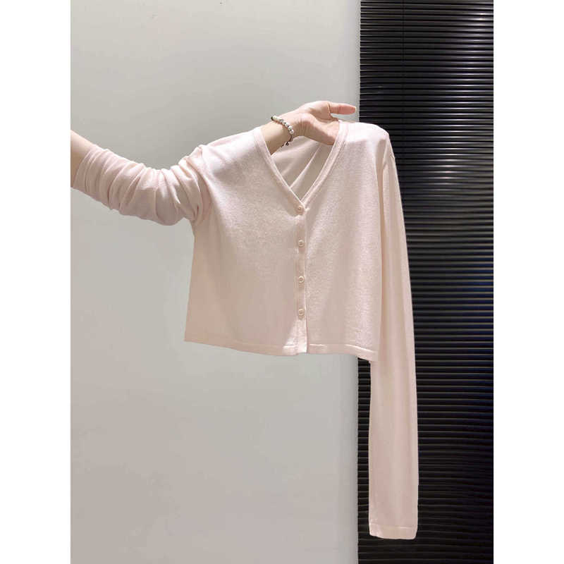 Light Pink Thin V-Neck Tencel Knit Cardigan for Women, Spring and Summer Sun Protection Short Top, Single-Breasted Long-Sleeve Cover-Up Light Pink Thin V-Neck Tencel Knit Cardigan for Women, Spring and Summer Sun Protection Short Top, Single-Breasted Long-Sleeve Cover-Up