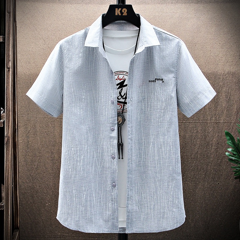 Short-sleeved Shirt Men's Summer Thin Loose Shirt Students Casual Half-sleeved Men's Shirt Ice Silk Fashionable Top Jacket